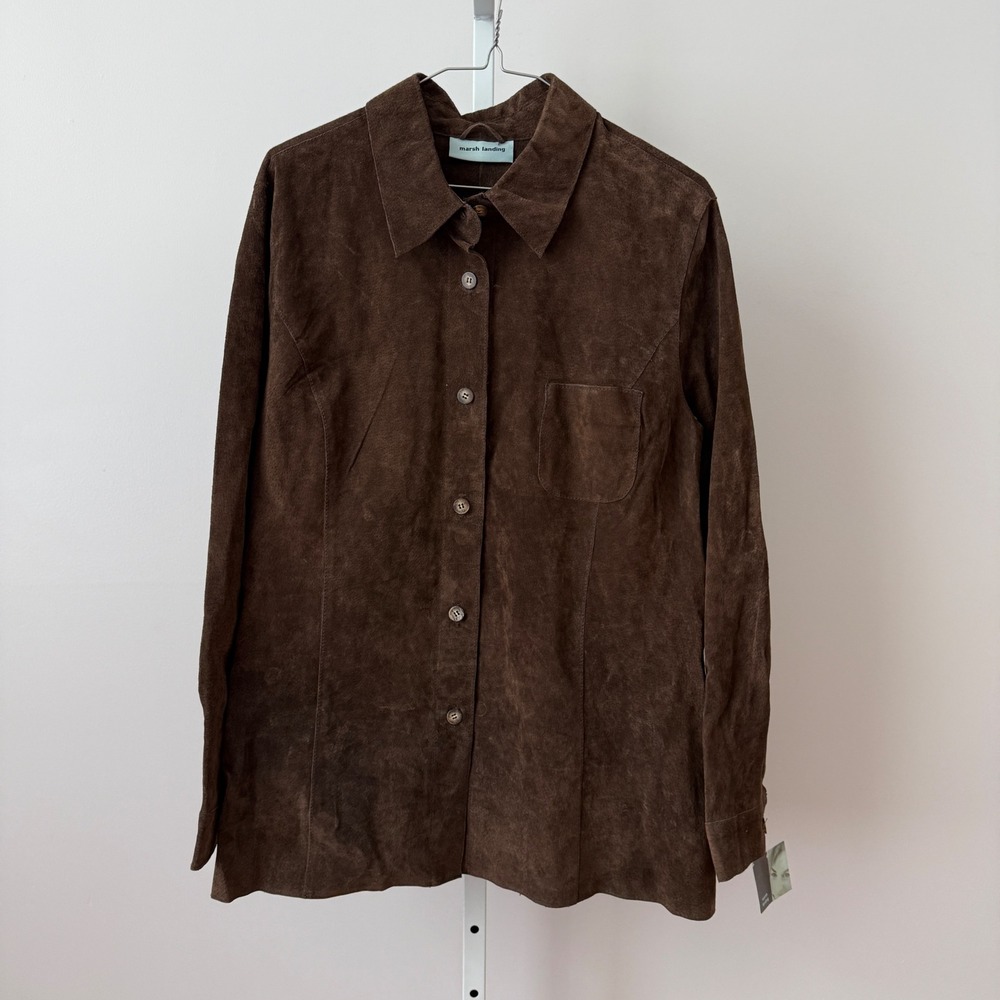 Marsh Landing‎ sz L Womens Brown 100% Leather Suede Shirt Jacket Western Boho